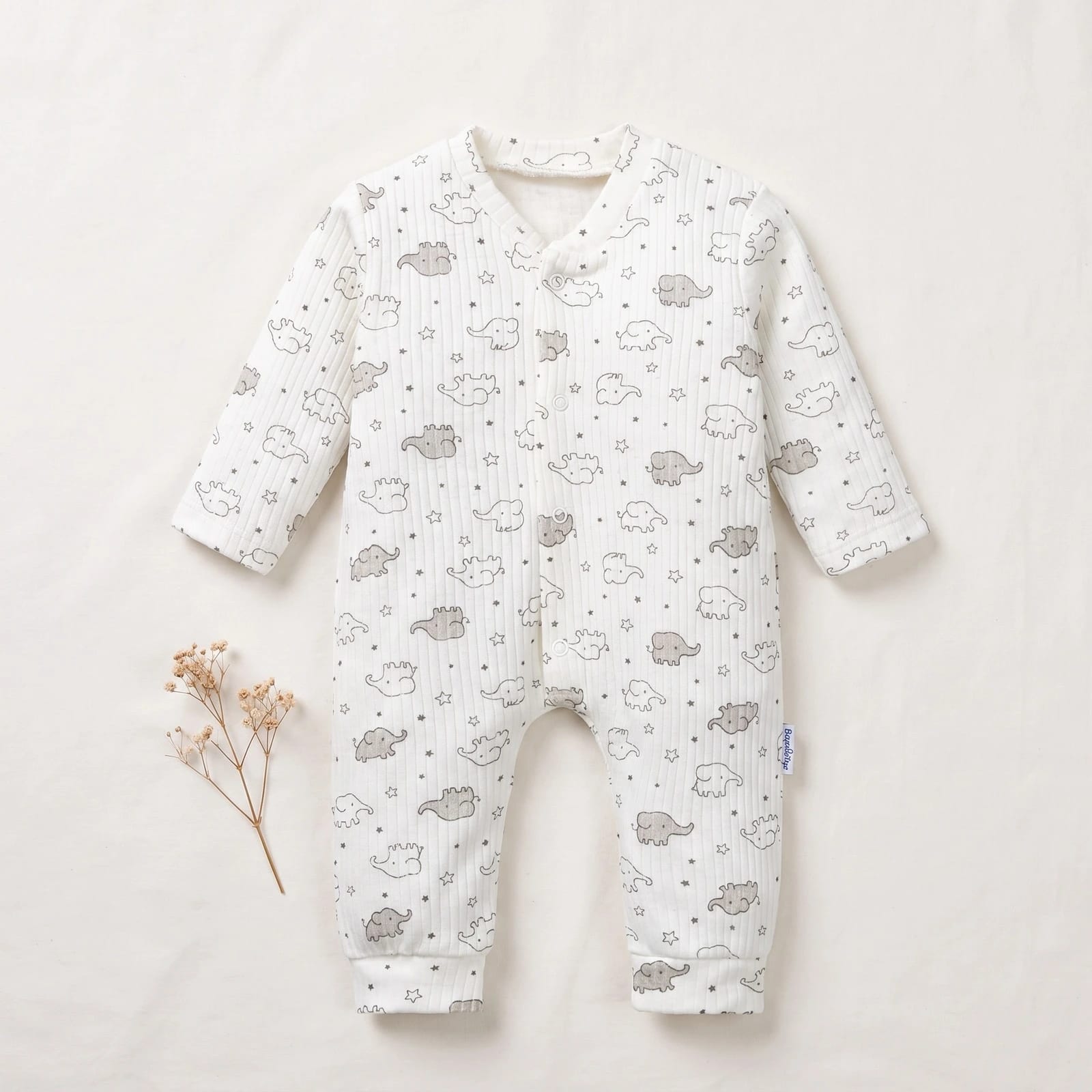 Unisex Bebek Fil Desenli Çıtçıtlı Tulum
