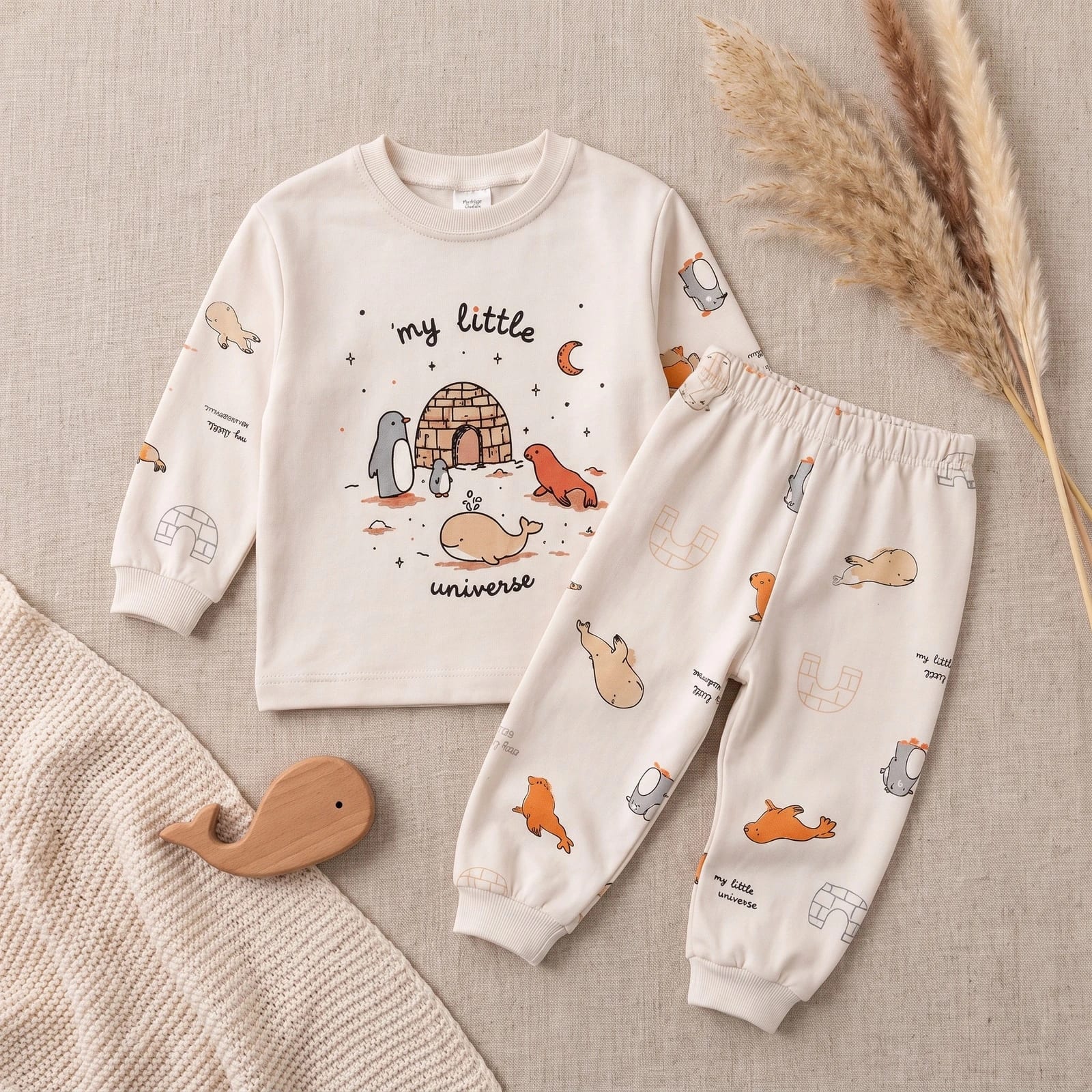 Sevimli Balinalı Erkek Çocuk Pijama Takımı %100 Pamuk