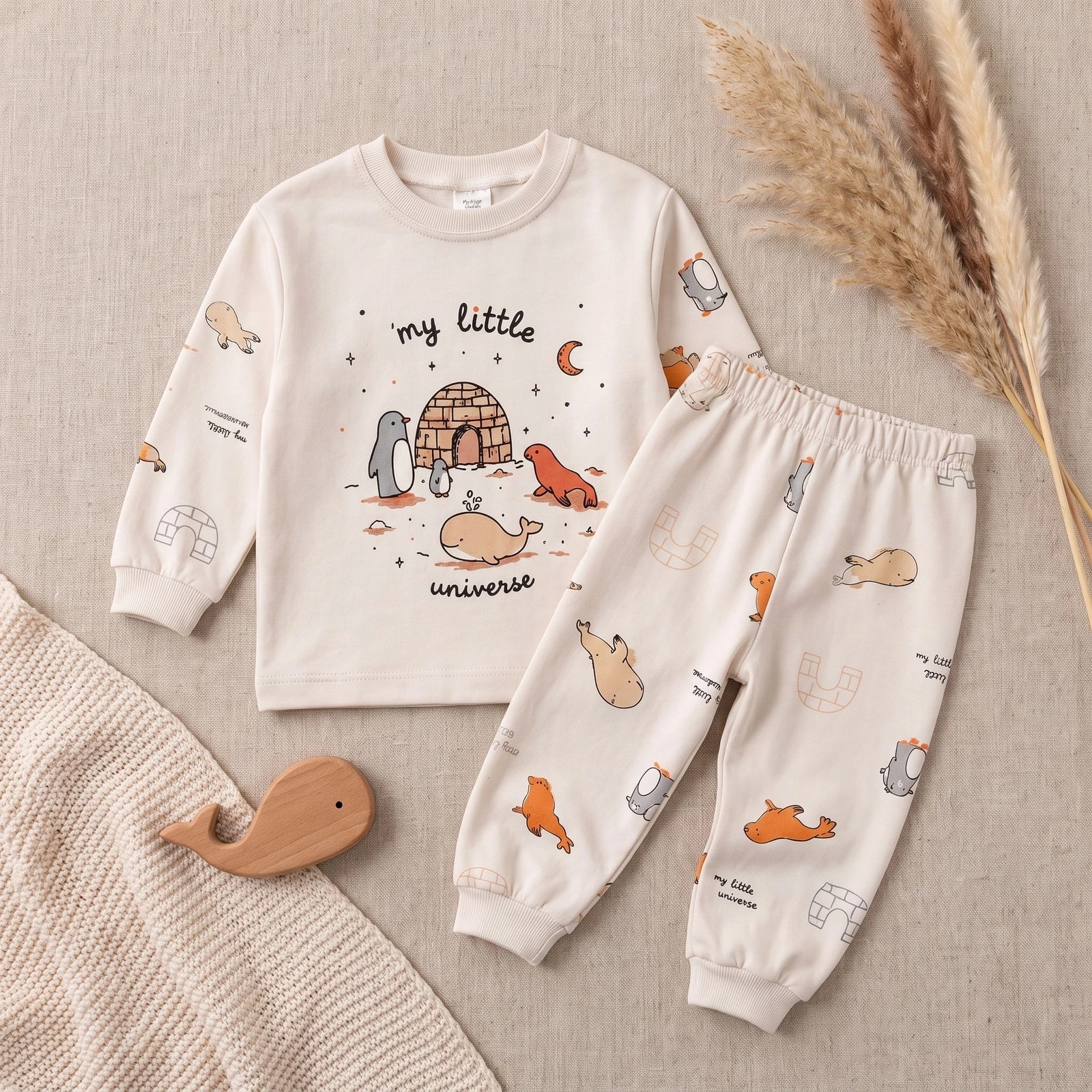 Sevimli Balinalı Erkek Çocuk Pijama Takımı %100 Pamuk