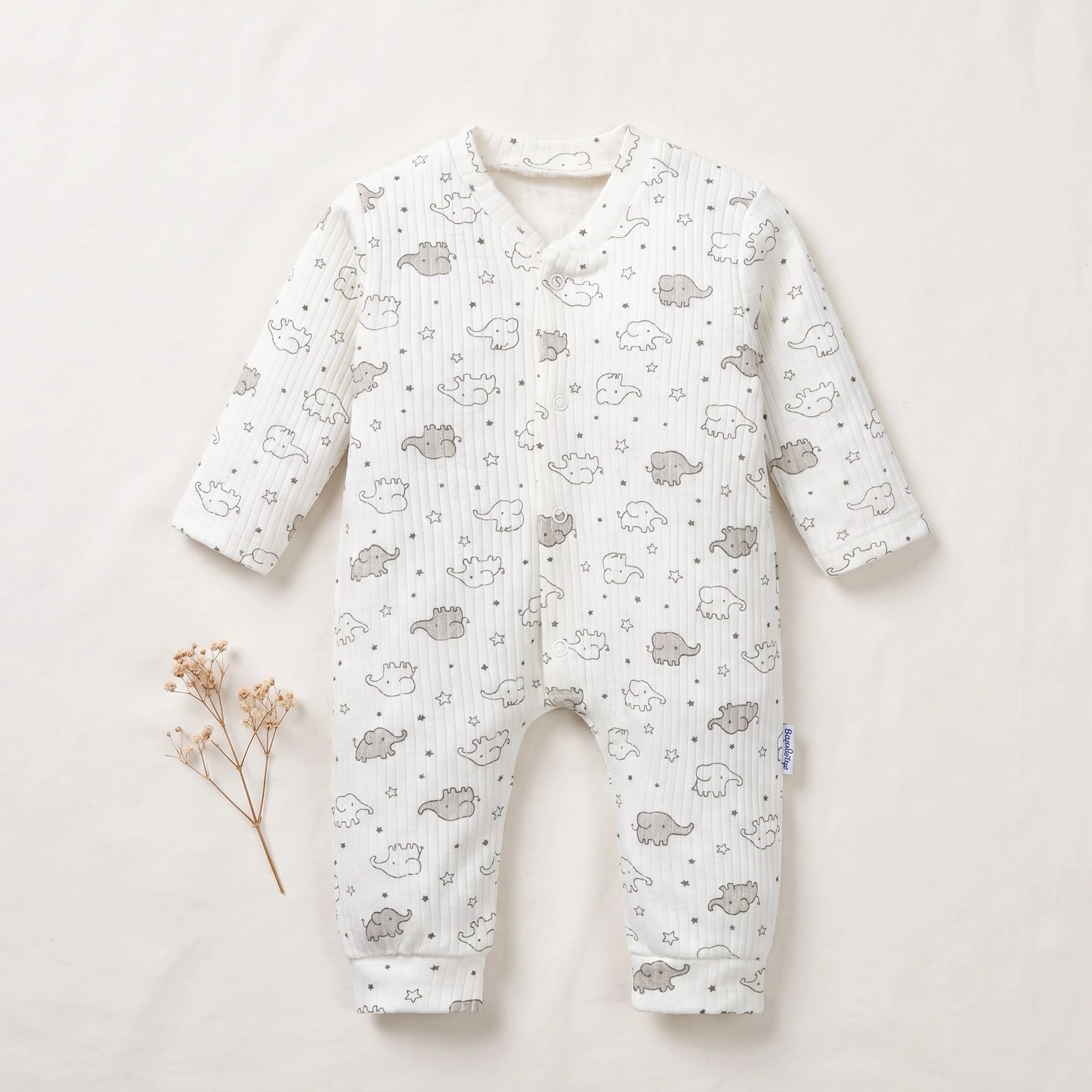 Unisex Bebek Fil Desenli Çıtçıtlı Tulum