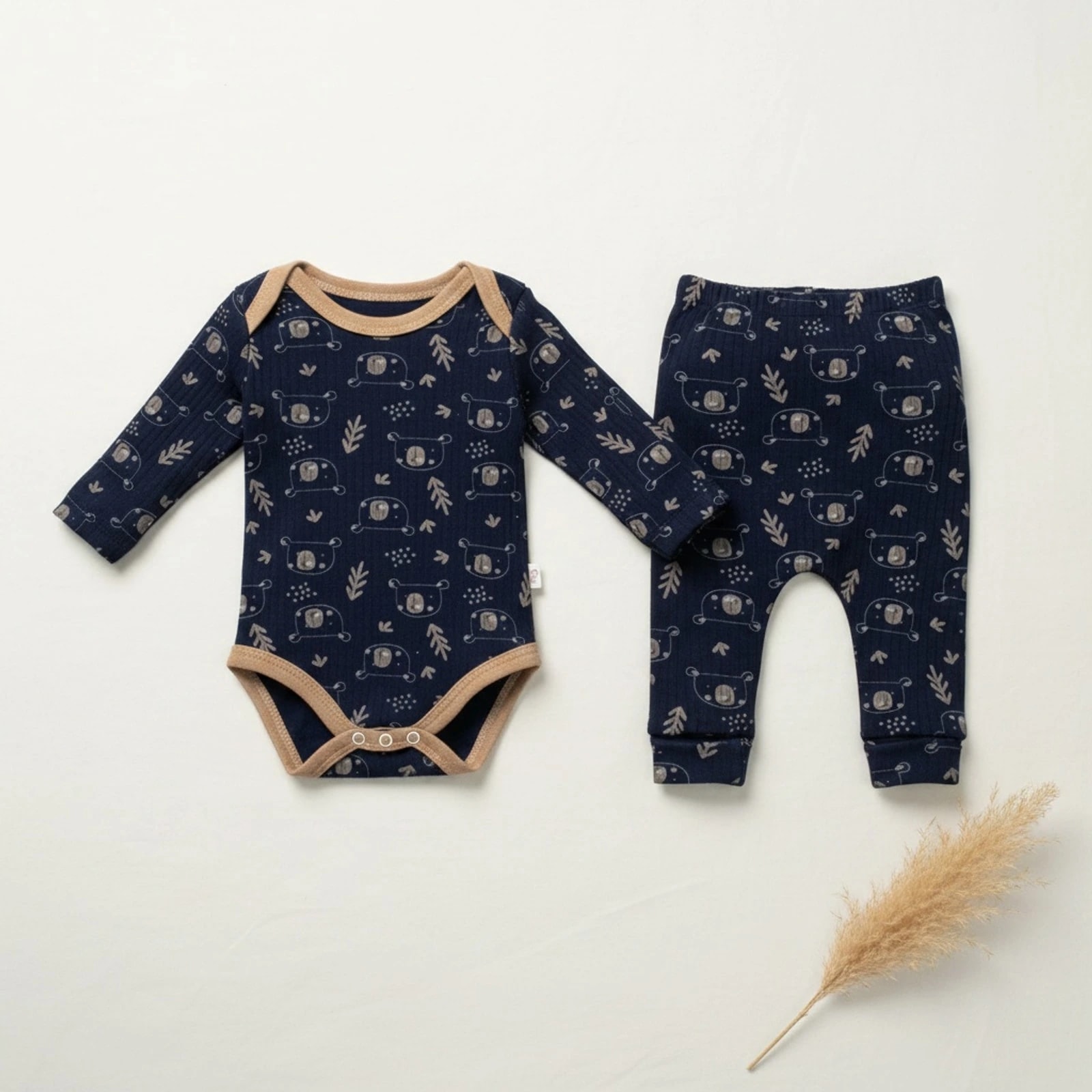 Unisex Bebek Ayıcıklı Zıbın & Pantolon 2'li Takım