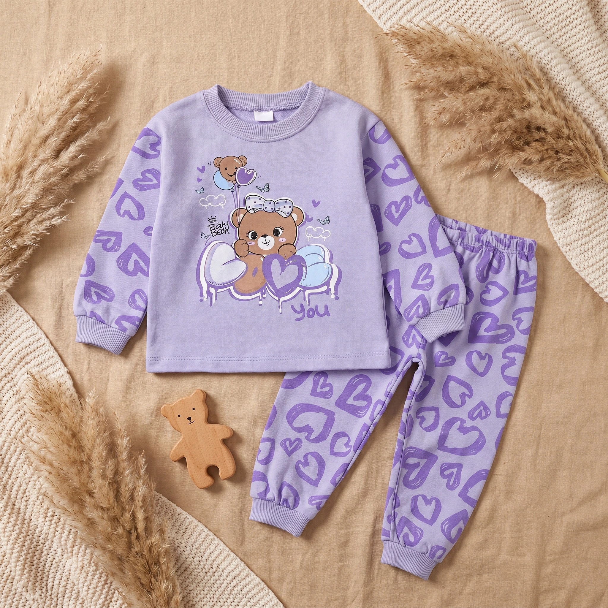 Ayıcık Baskılı Kız Bebek Pijama Takımı