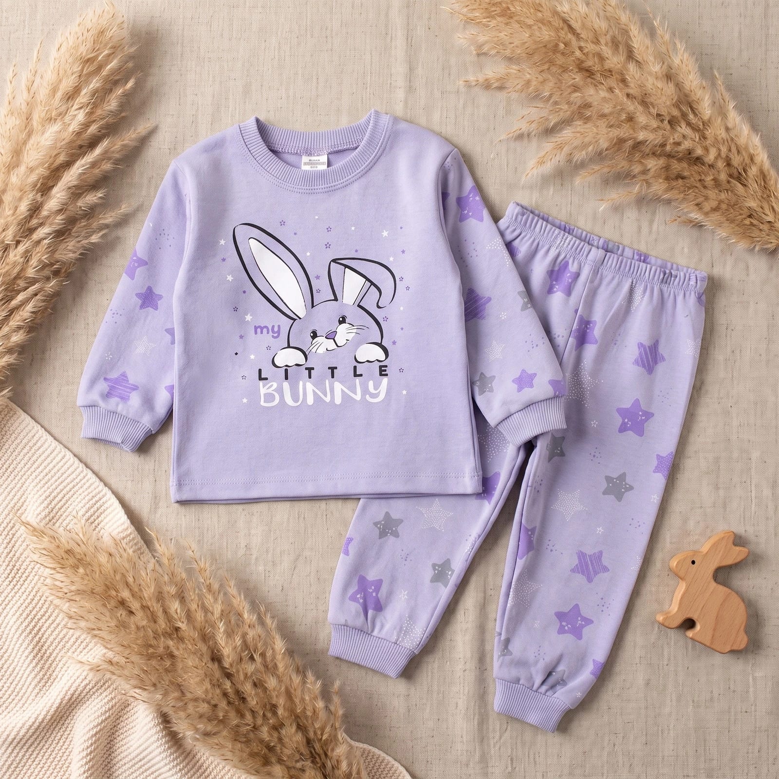 Tavşan Baskılı Kız Bebe Pijama Takım